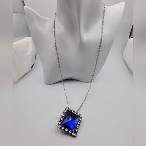 Art deco iceberg‎ crystal sapphire necklace repurposed earring vintage N2211